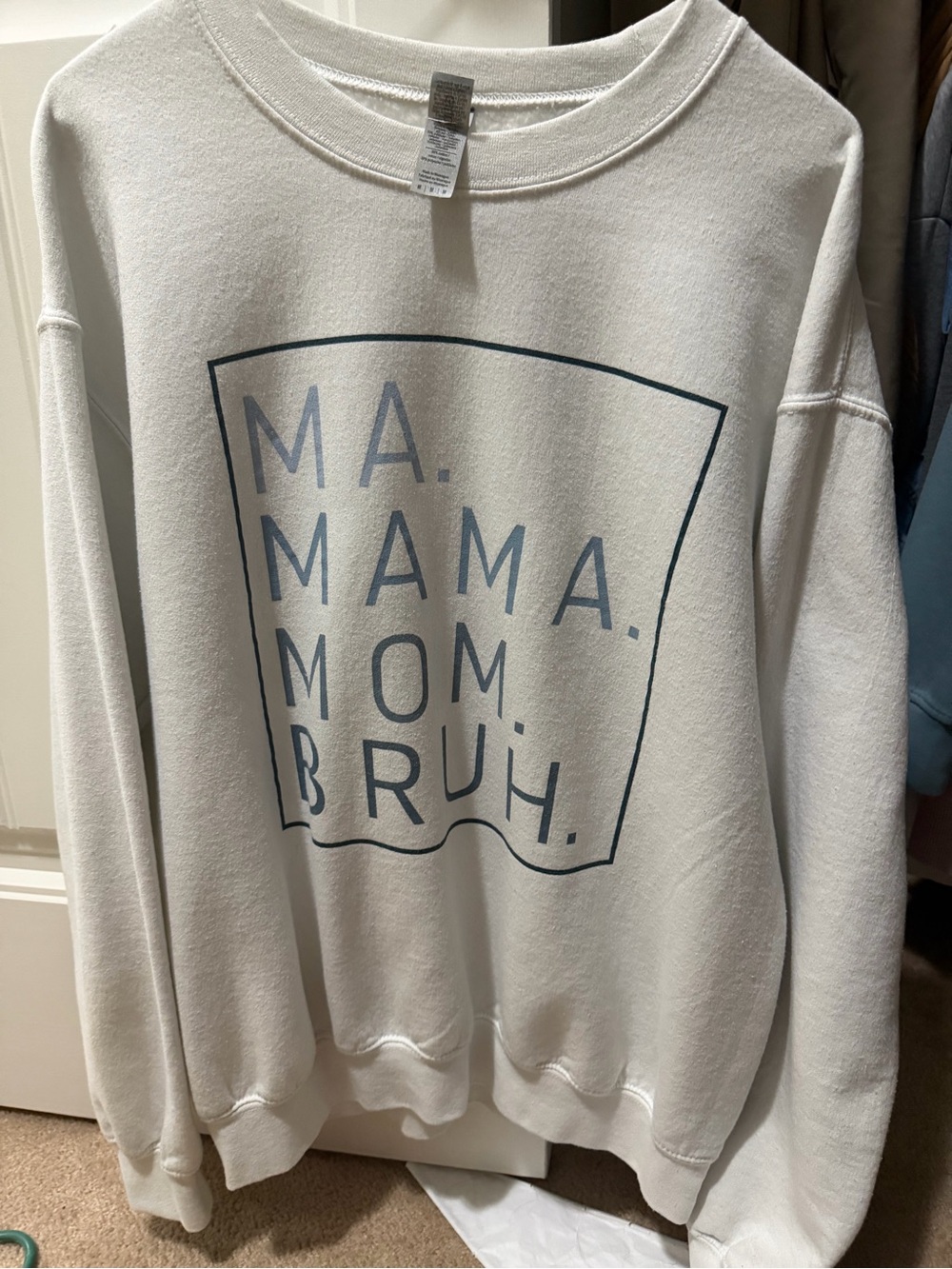 Gildan Cream Sweatshirt with Navy Graphic Text